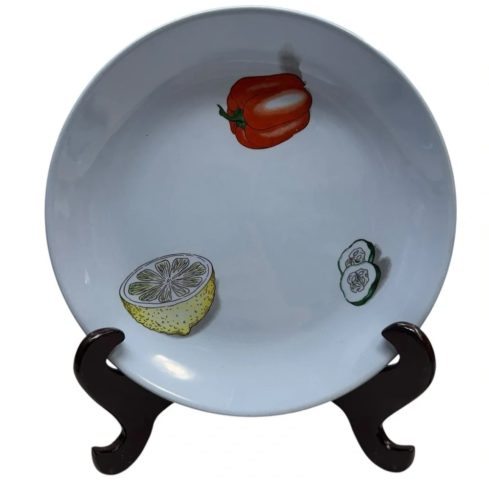 Societa Ceramica Italiana Laveno Plates Set Of 4 Blue 9” Vegetables Garden